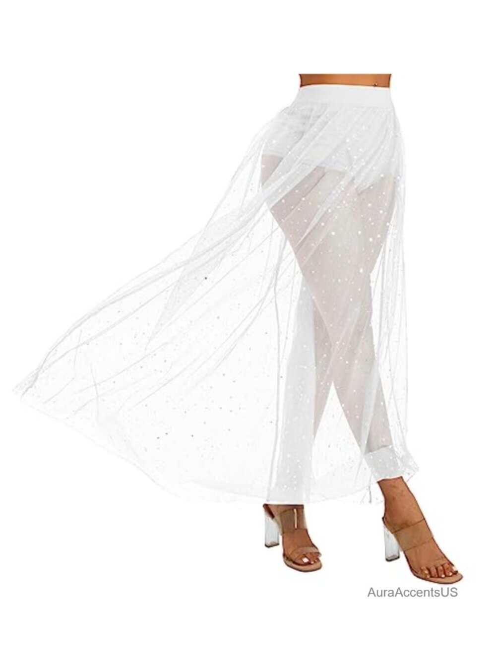 Sheer Rave Skirt Maxi High Waist A-Line Mesh Festival Clubwear
